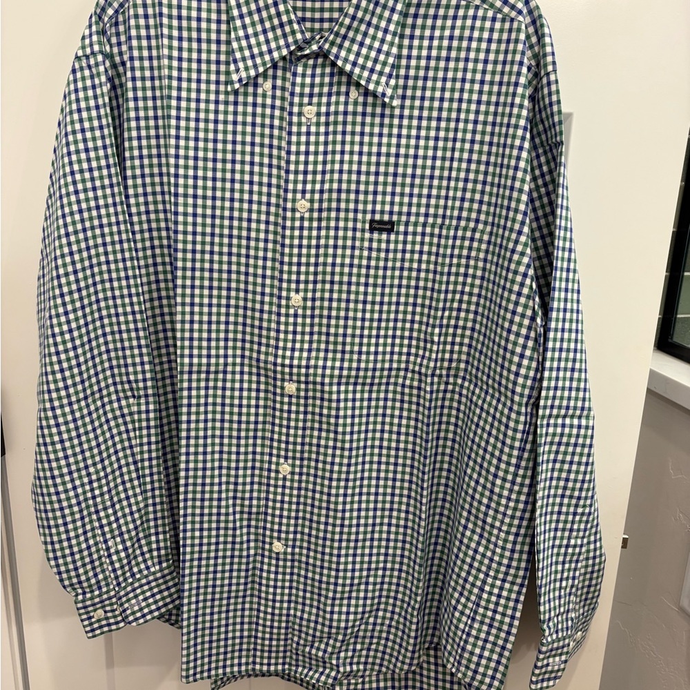 Faconnable Blue and Green Checkered Dress Shirt